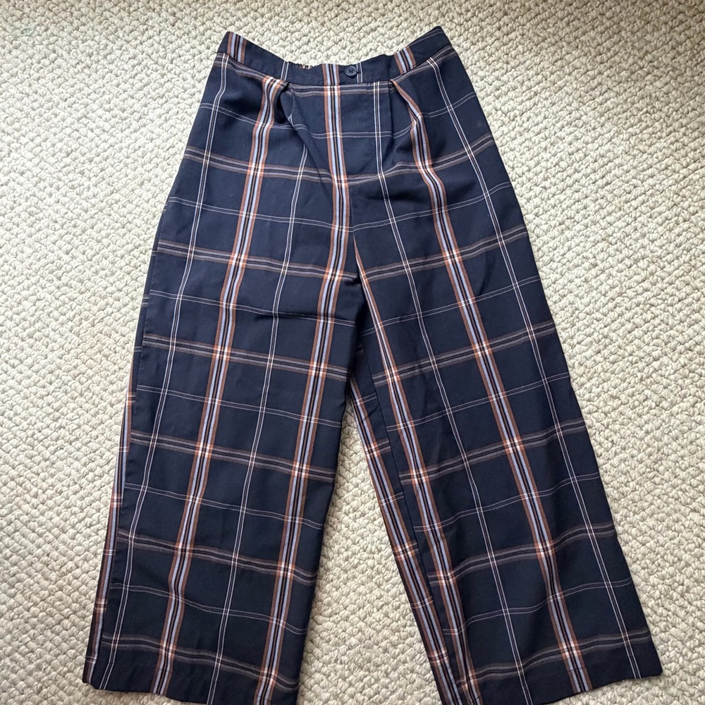 Kids Navy Plaid Wide Leg Dress Pants with Rust Accent size 8/10